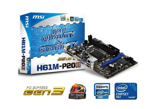 Carte mere MSI H61M-S20  (G3) LGA-1155 Socket  1155
CPU (Max...